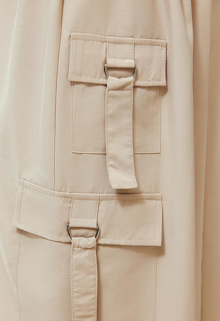 Trendyol - Pocket Cargo Detailed Midi Length Skirt - Beige