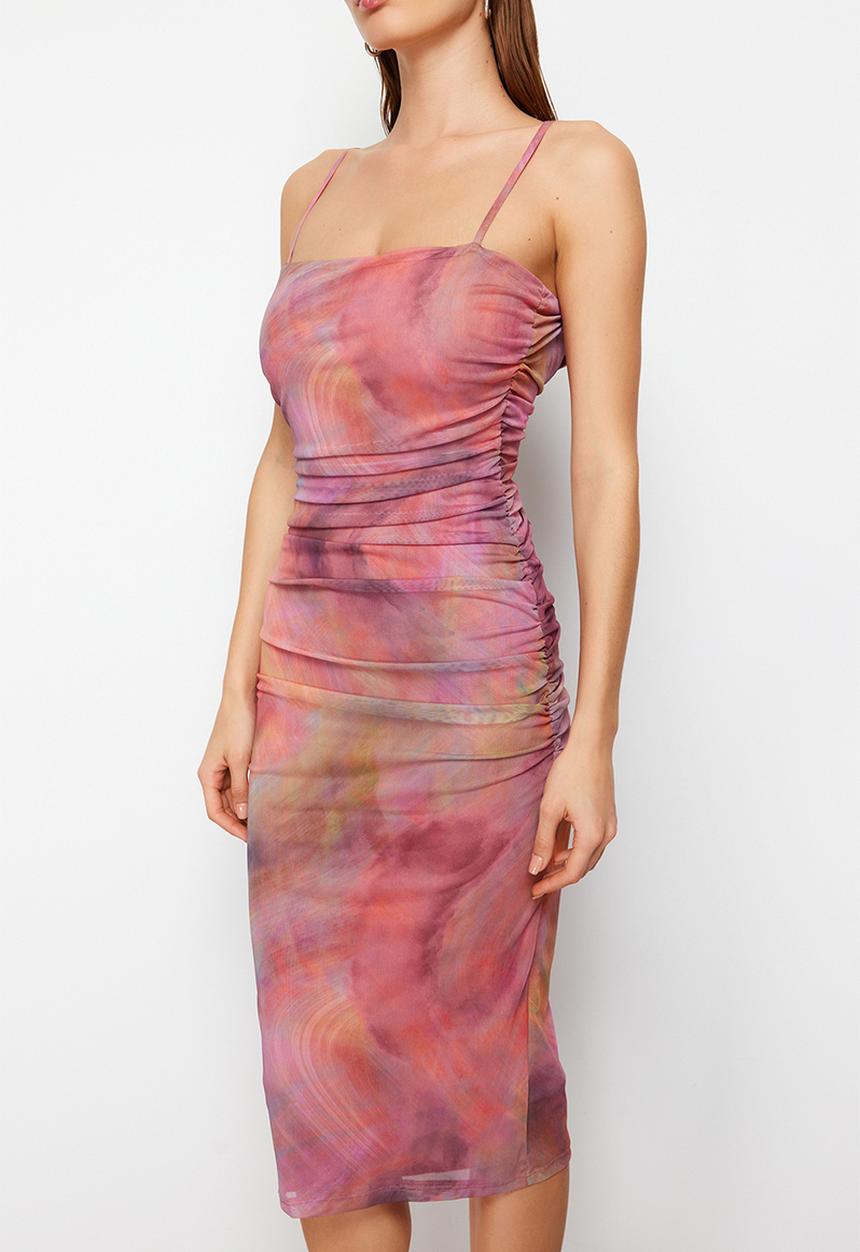 Trendyol - Abstract Patterned Elegant Evening Dress - Pink 
