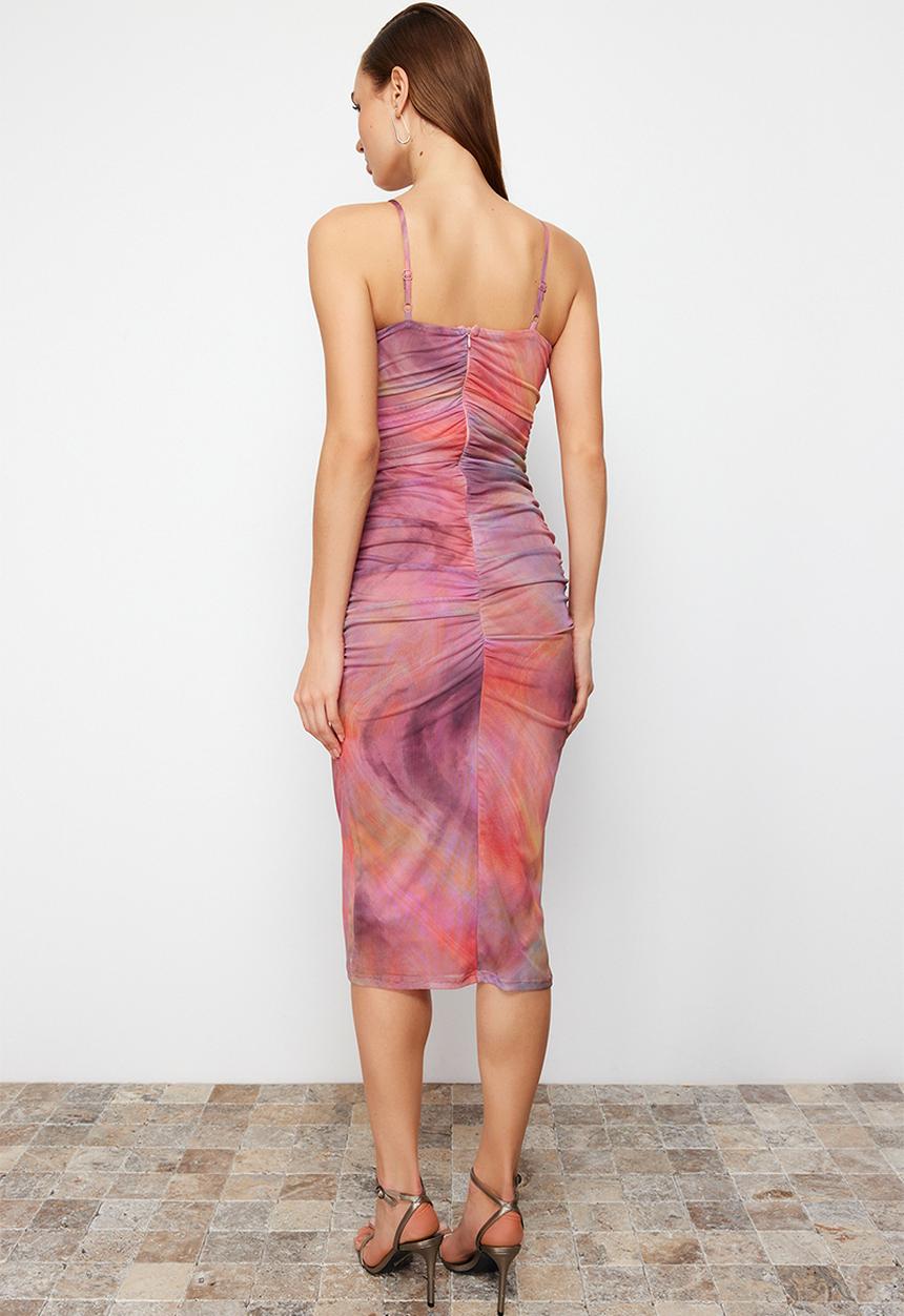 Trendyol - Abstract Patterned Elegant Evening Dress - Pink 