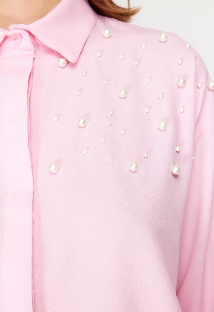 Trendyol - Detailed Cotton Woven Shirt - Pink Pearl