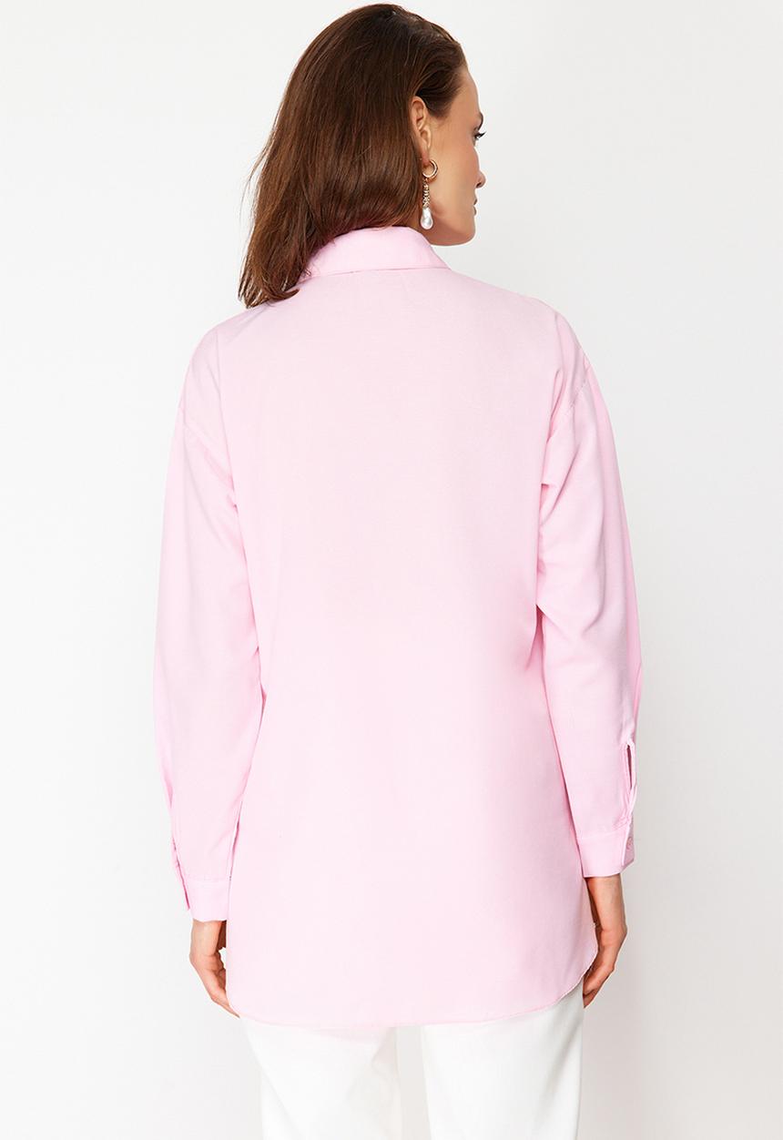 Trendyol - Detailed Cotton Woven Shirt - Pink Pearl