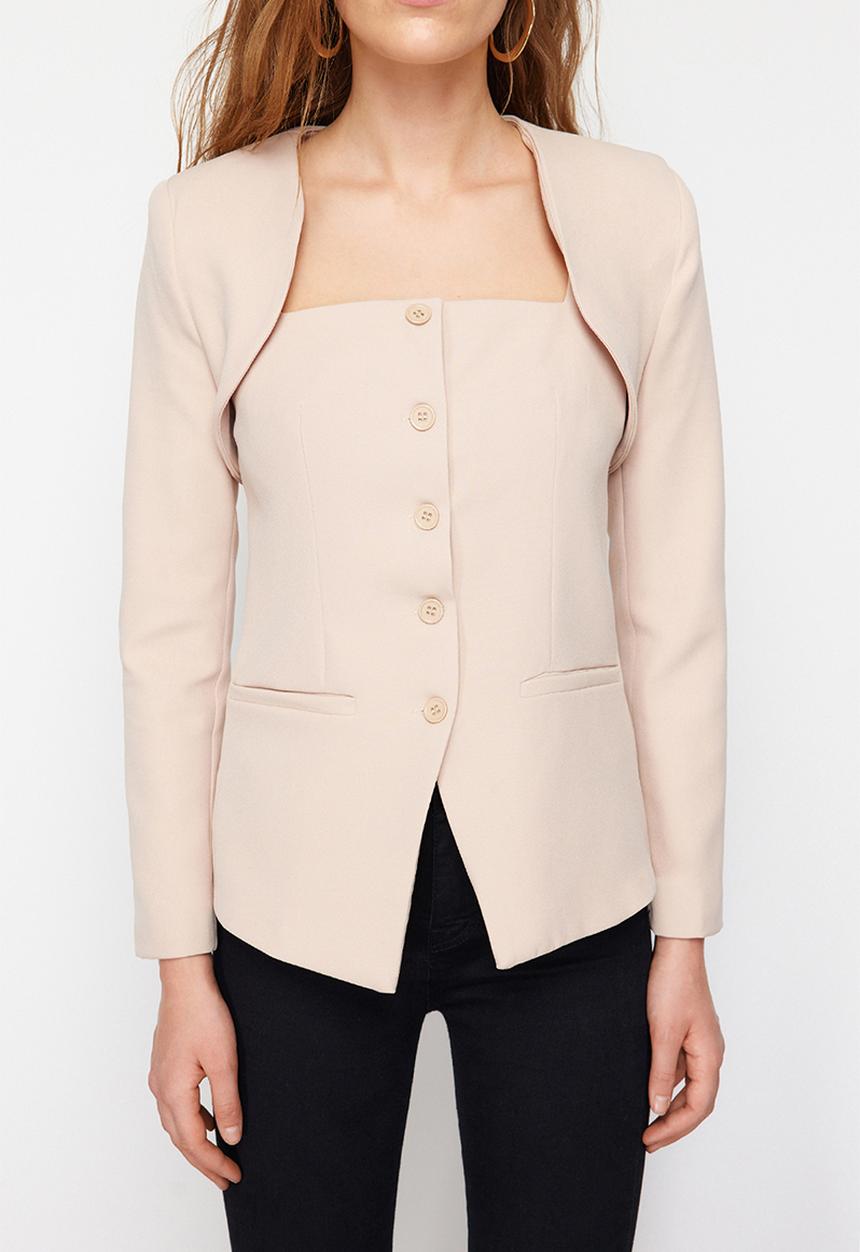 Trendyol - Bolero Detailed Woven Blazer Jacket - Beige