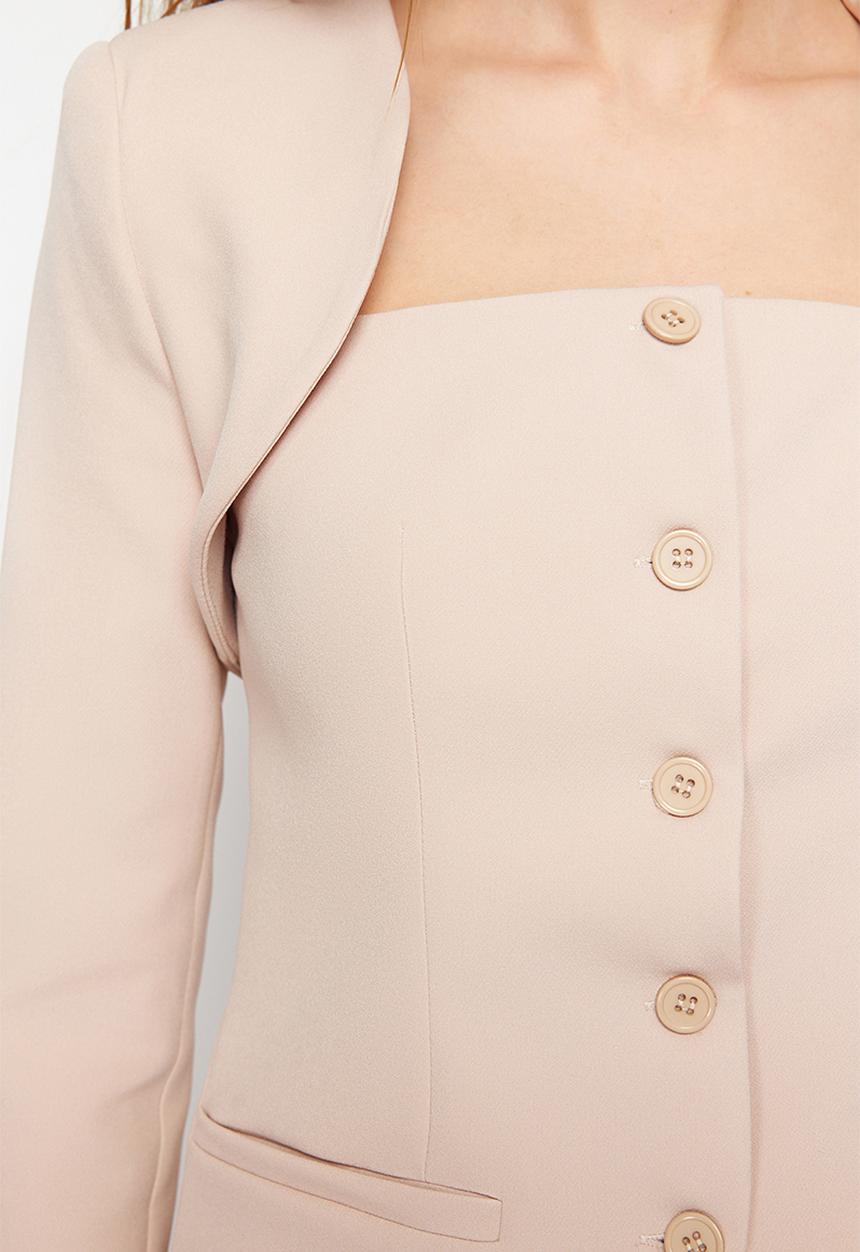 Trendyol - Bolero Detailed Woven Blazer Jacket - Beige