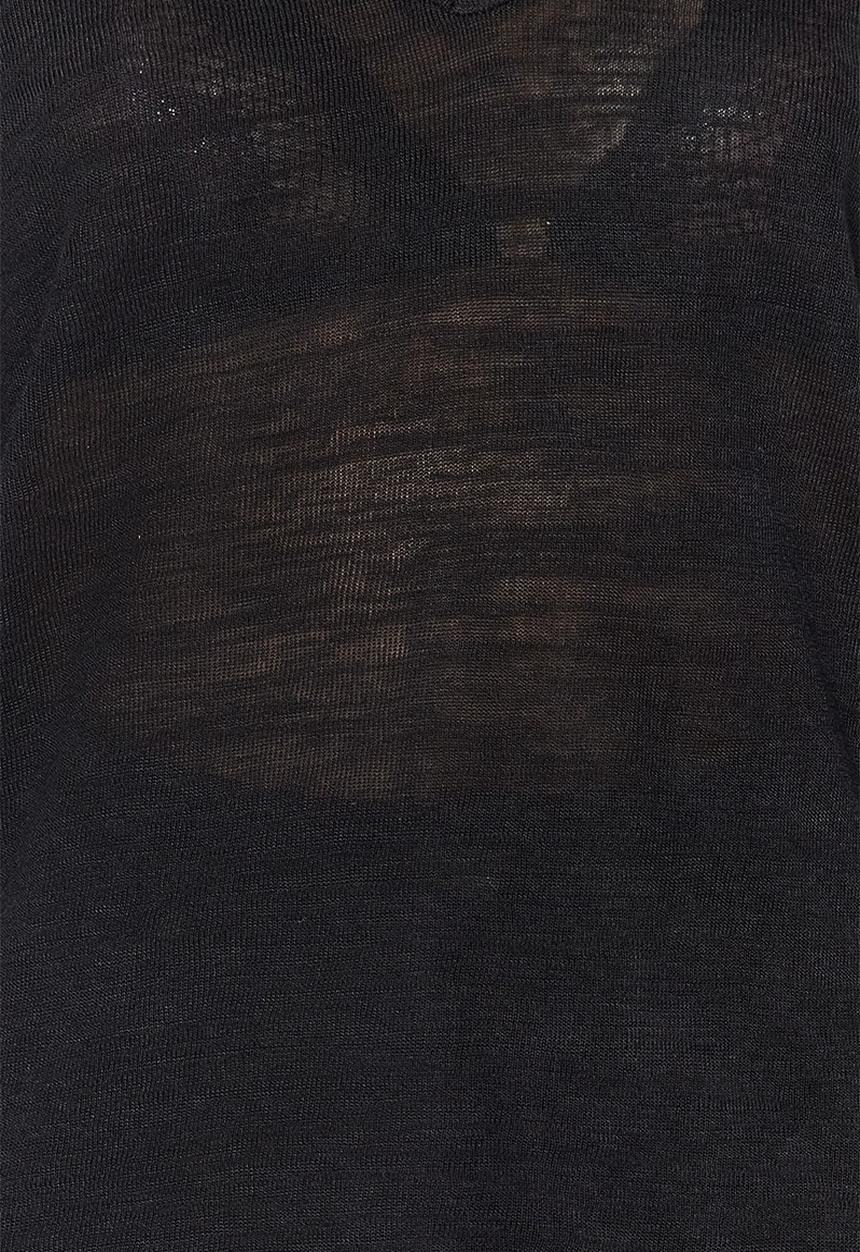 Trendyol - V-neck Linen Look Long Sleeve Regular Fit Knitted Blouse - Black