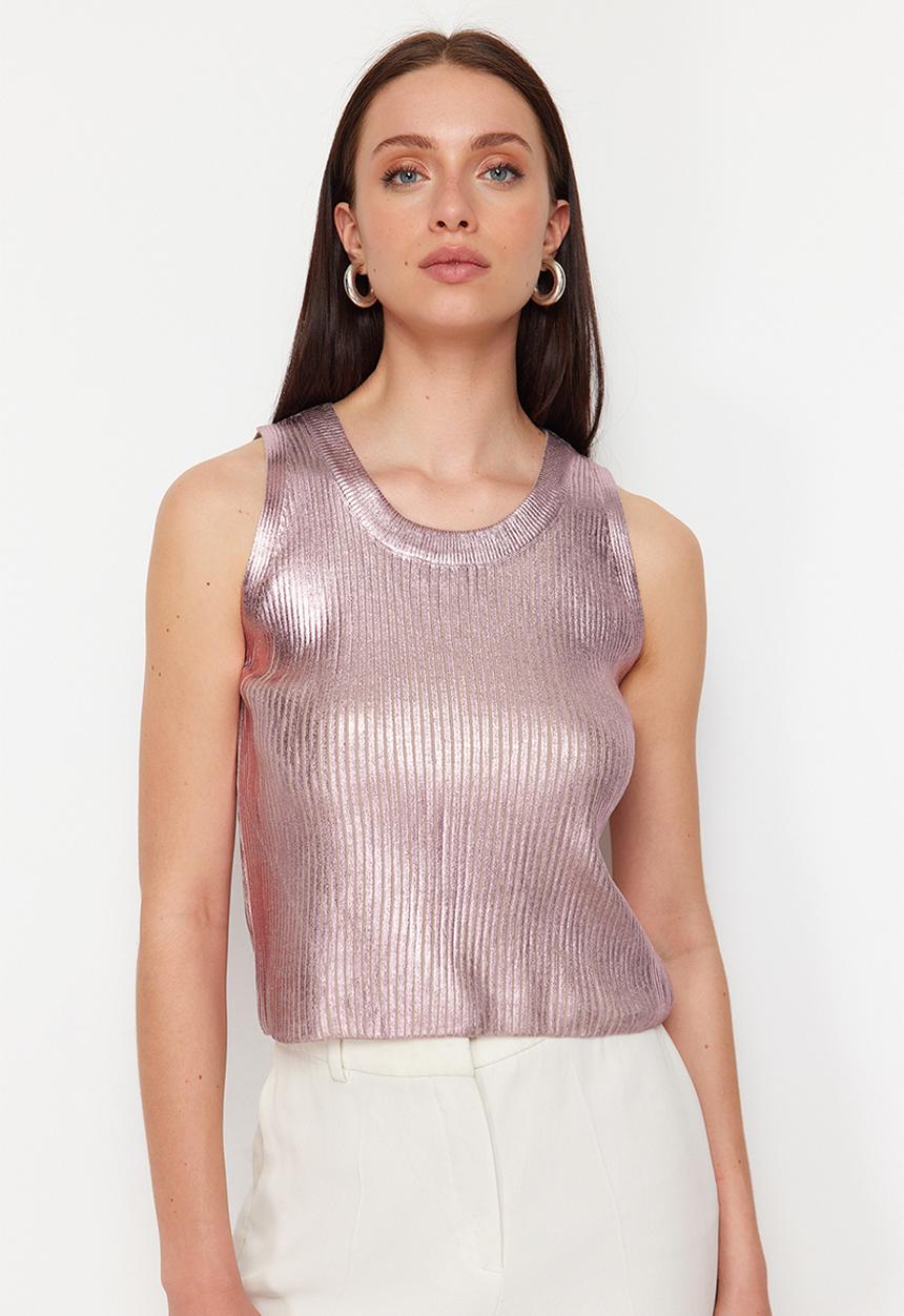 Trendyol - Leaf Knitwear Blouse - Pale Pink