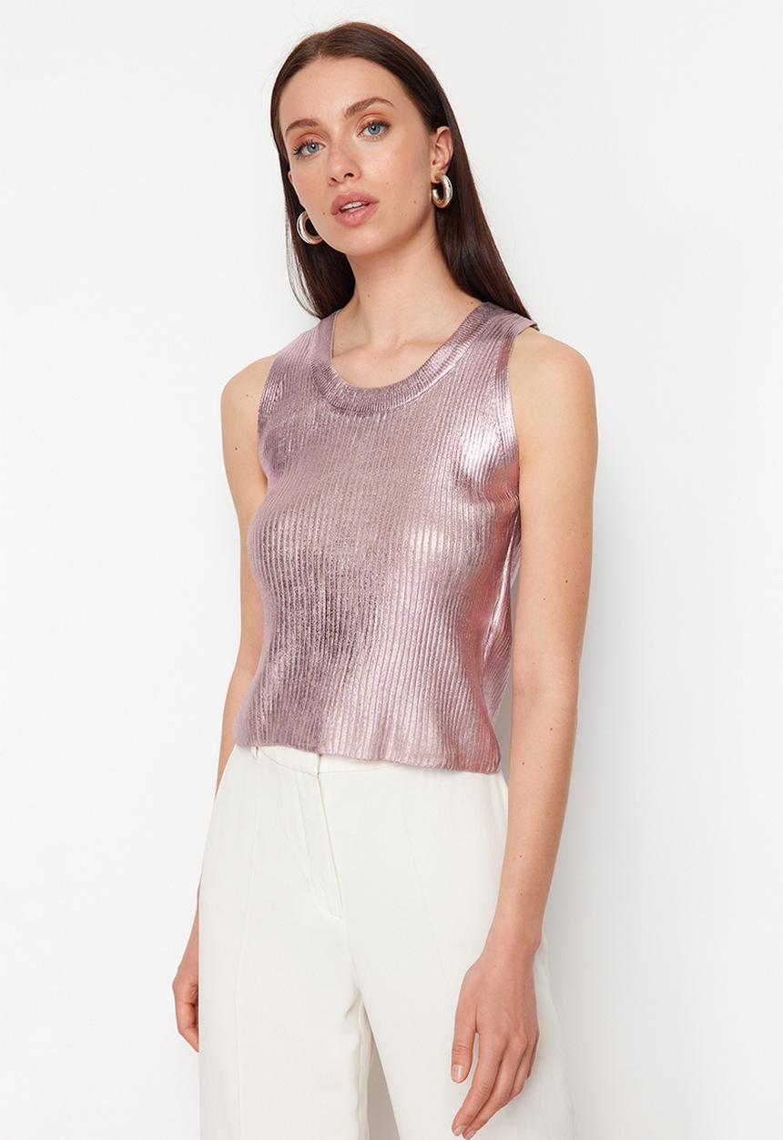Trendyol - Leaf Knitwear Blouse - Pale Pink