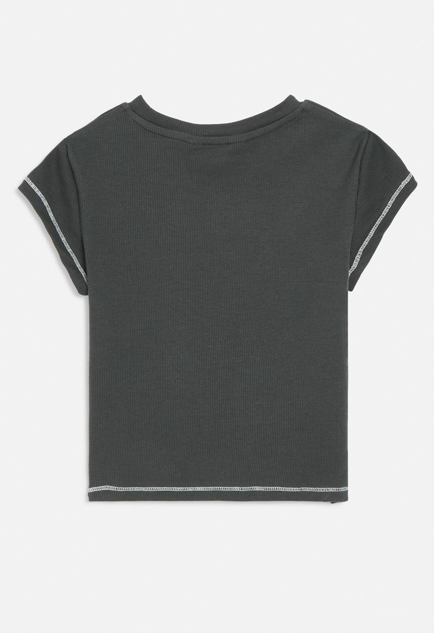 H&M - Ribbed T-shirt - dark grey