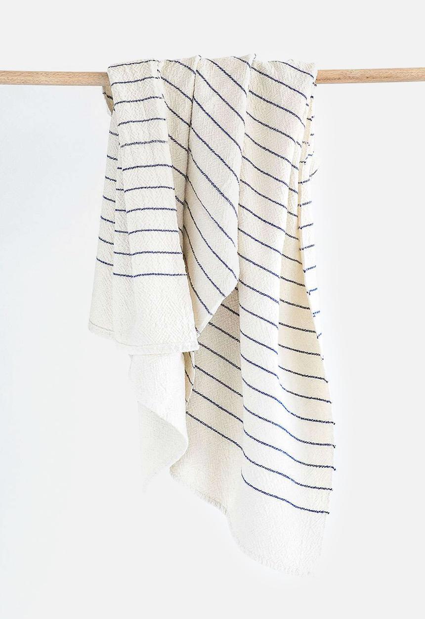 Barrydale Hand Weavers - Large pinstripe country towel - navy