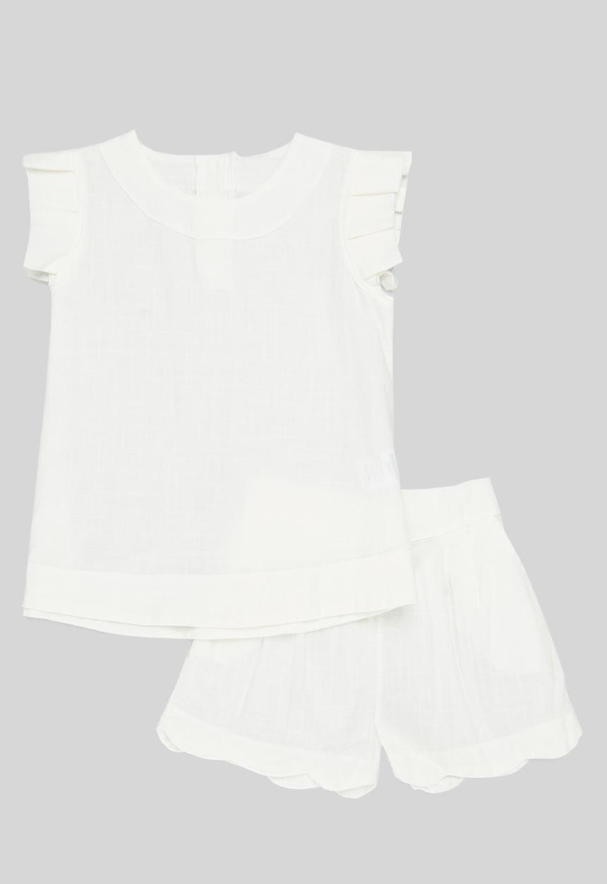 Pop Candy - Frilled sleeve top & short set - white