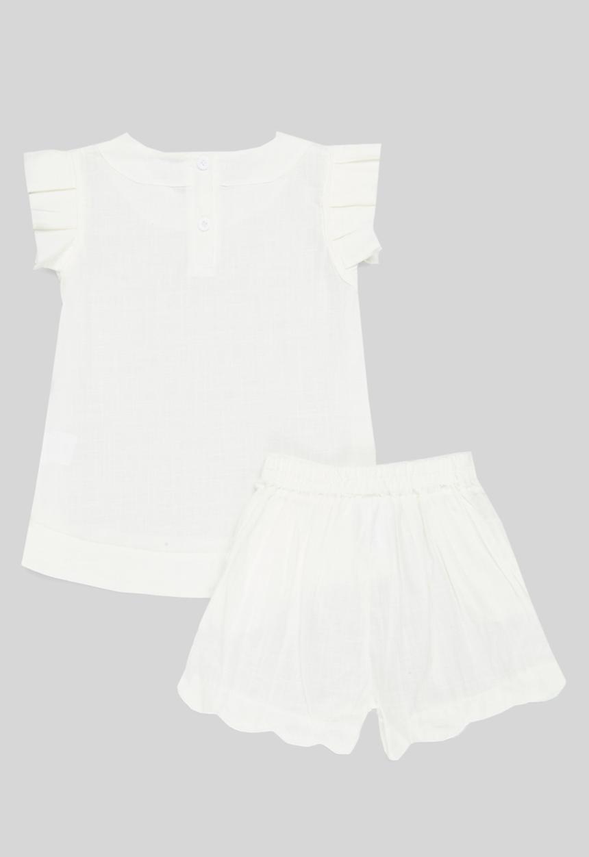 Pop Candy - Frilled sleeve top & short set - white