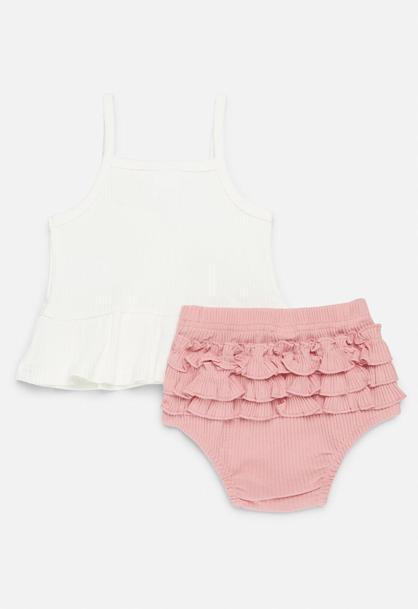 Pop Candy - Cami vest and bloomer vest - pink & white