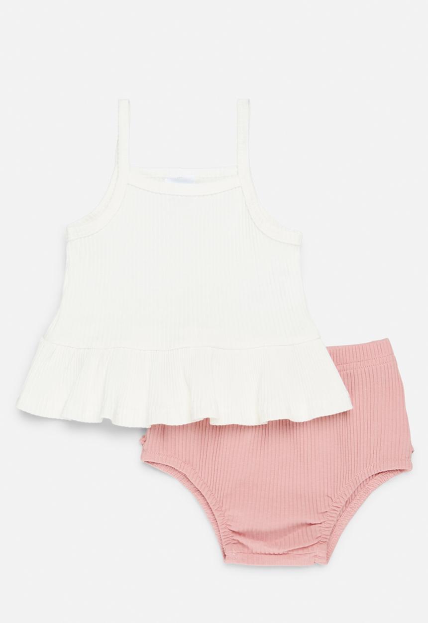 Pop Candy - Cami vest and bloomer vest - pink & white