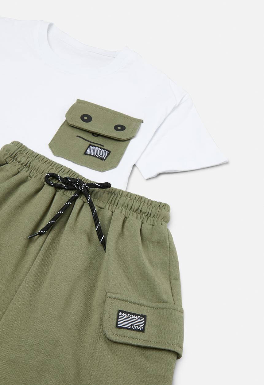 Pop Candy - Pocket tee & shorts set - green & white