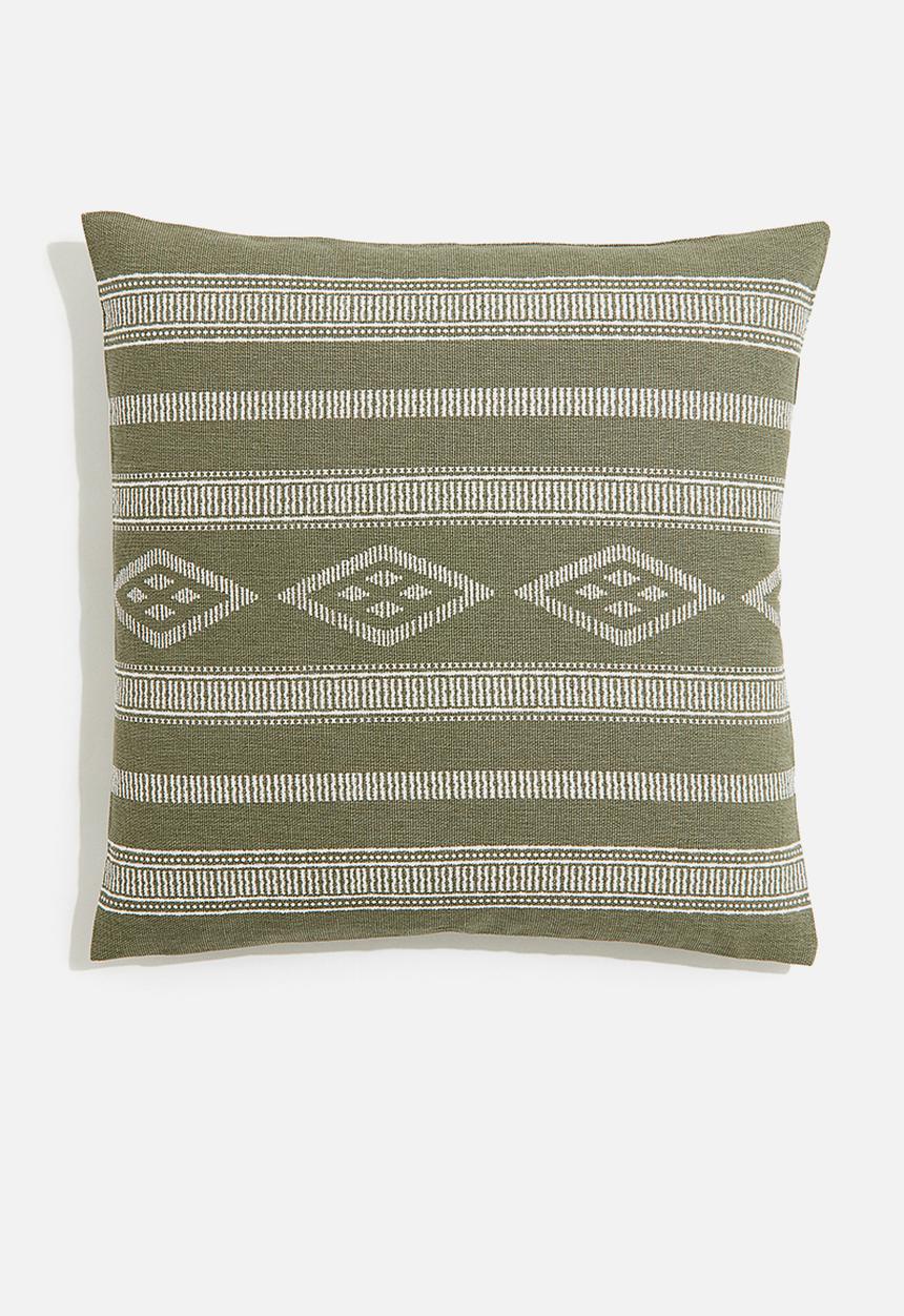 H&M - Patterned cushion cover - khaki green striped