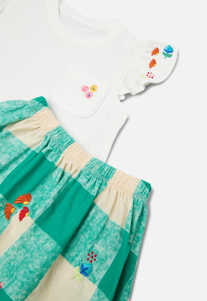 Pop Candy - Top and Check skirt set - green & white