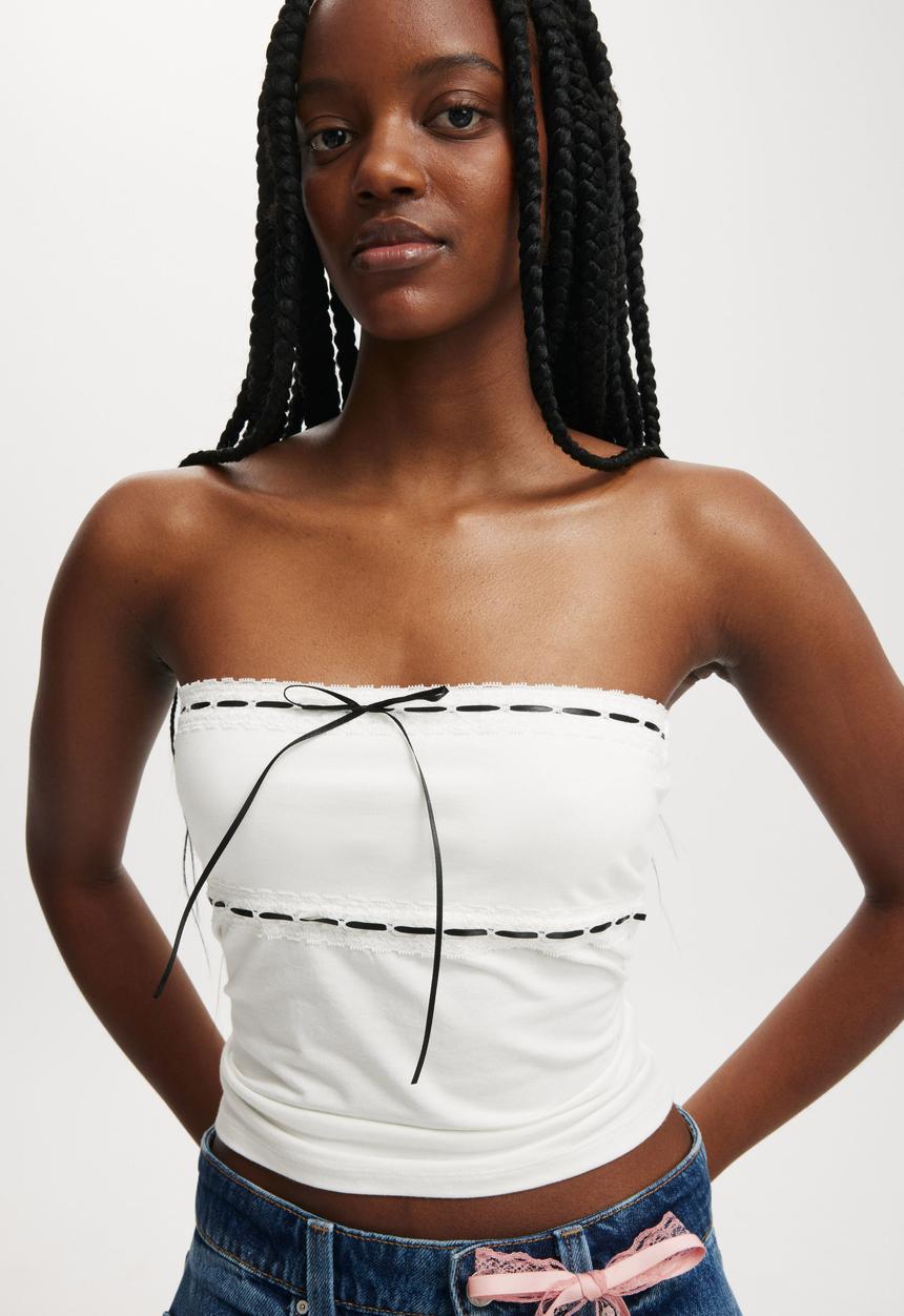 Sofia Ribbon Trim Tube Top - Natural White