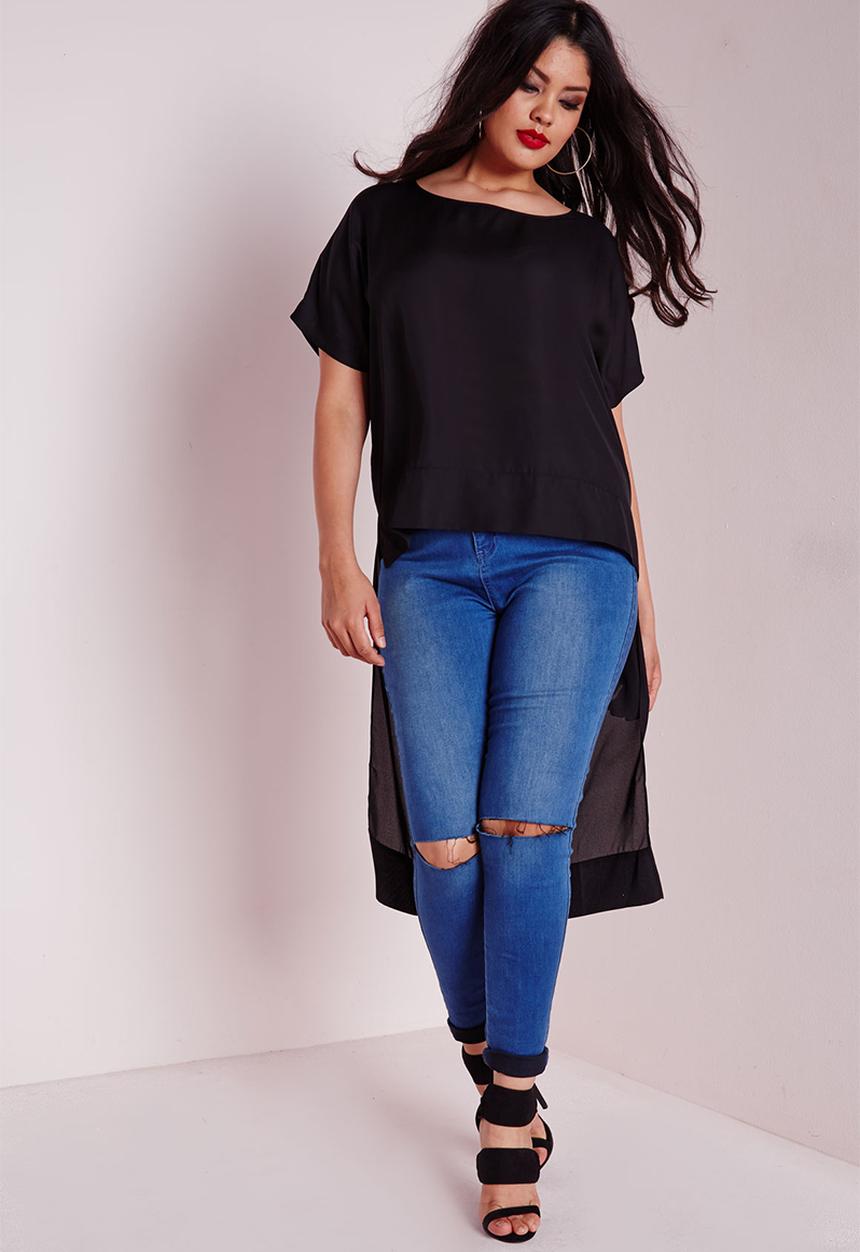 Missguided - Plus size drop hem chiffon top 