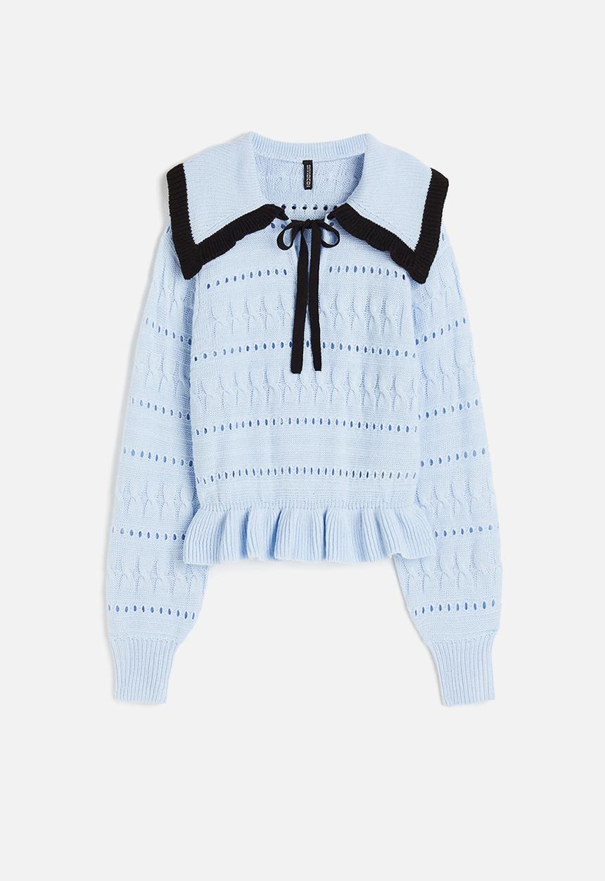 H&M - Peter pan-collared textured-knit jumper - light blue