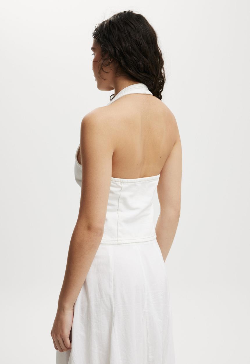 Cotton On - Harley Denim Halter Vest - Vintage White