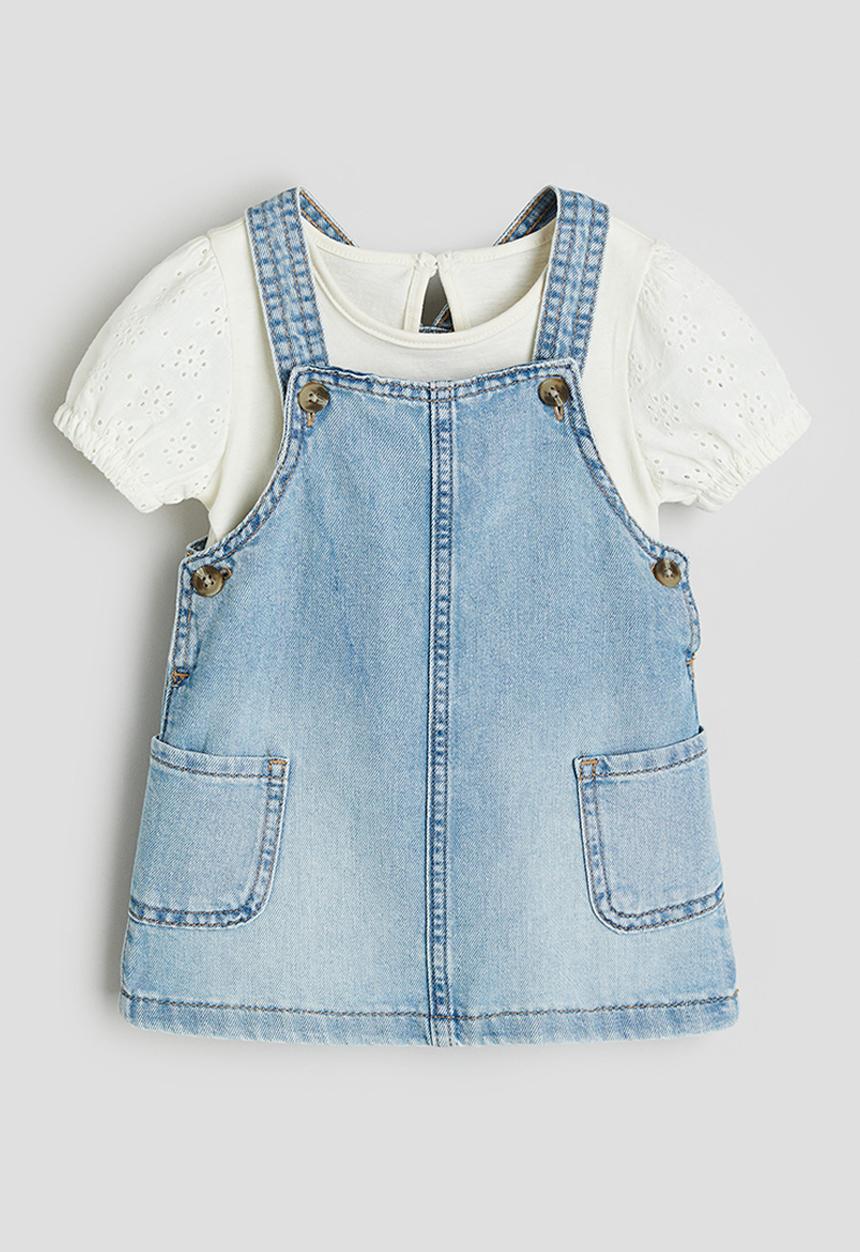 H&M - 2-Piece cotton set - denim blue & cream