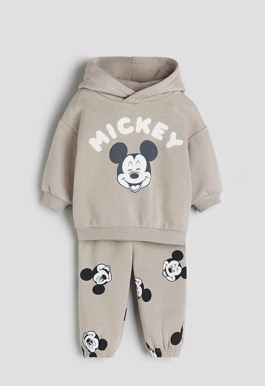 H&M - 2-Piece printed sweatshirt set - beige & mickey mouse