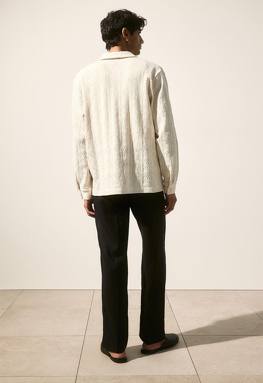H&M - Regular fit hole-patterned jersey shirt - light beige