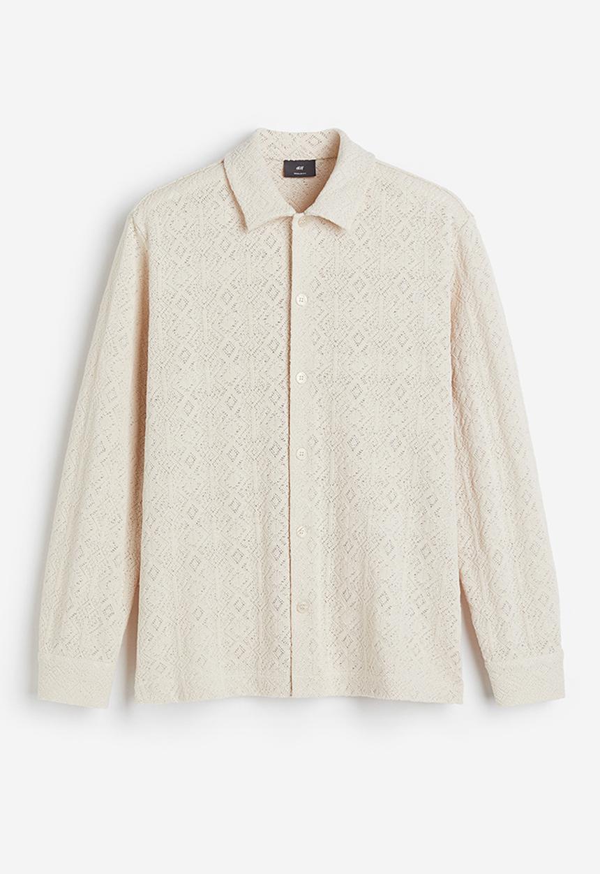 H&M - Regular fit hole-patterned jersey shirt - light beige