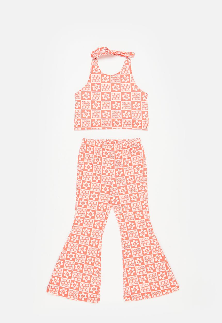 Pop Candy - Halter neck top and pants set - orange & white