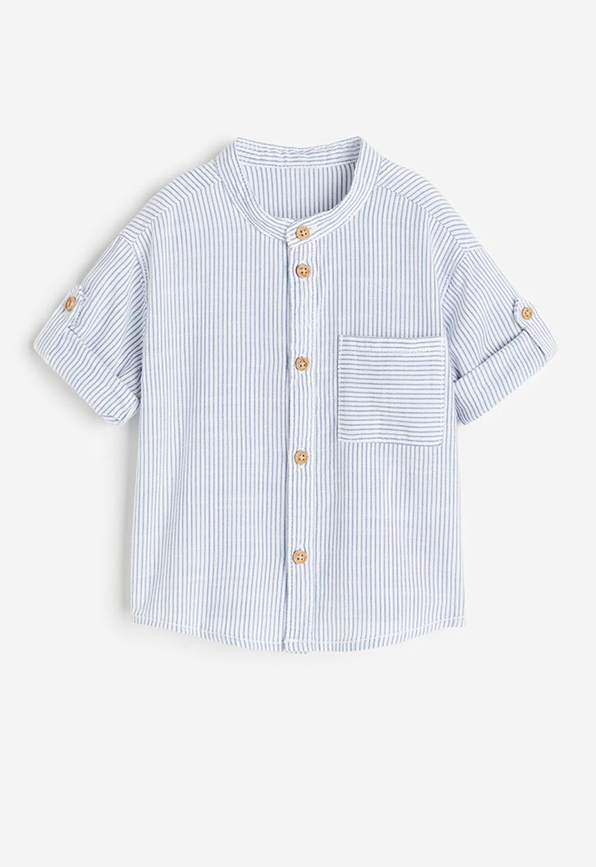 H&M - Grandad cotton shirt - white,blue