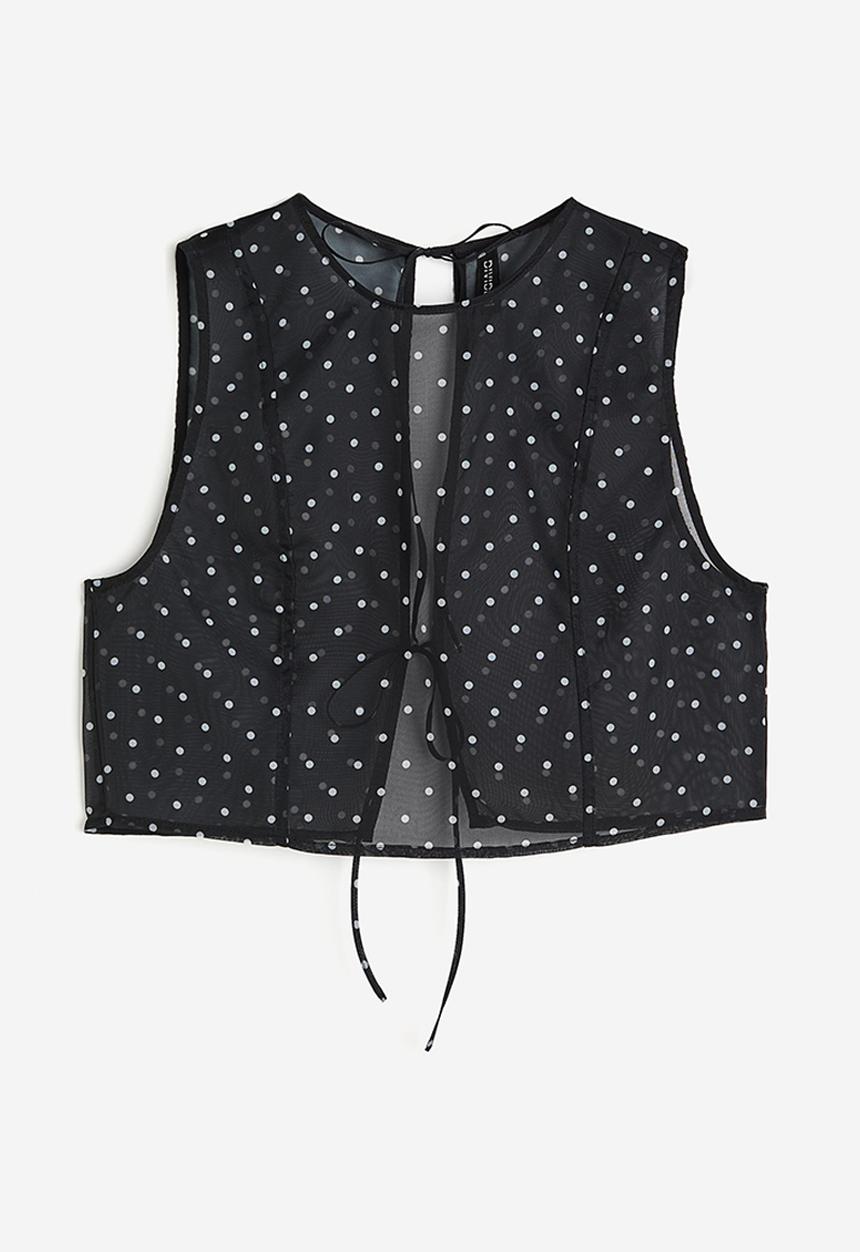 H&M - Open-back organza vest top - black & spotted