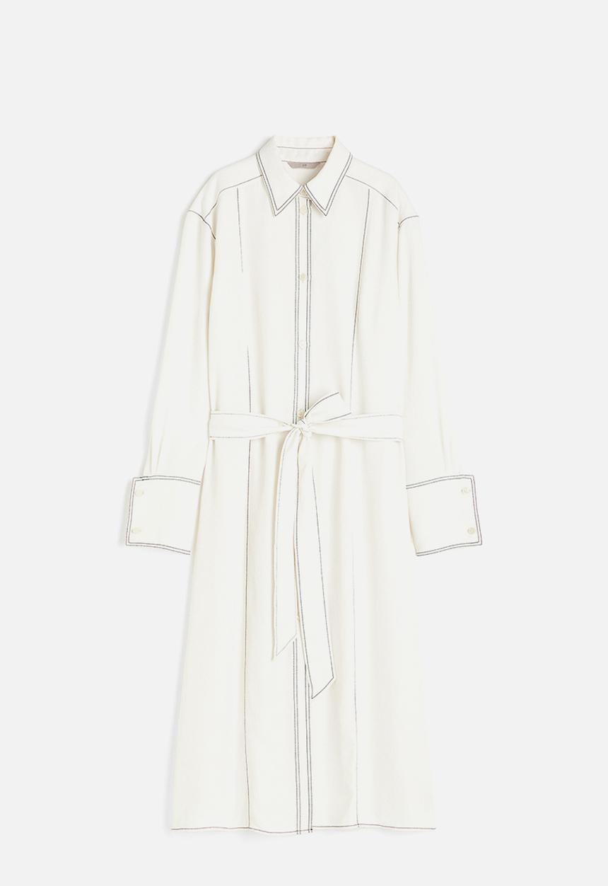 H&M - Tie-belt shirt dress - cream