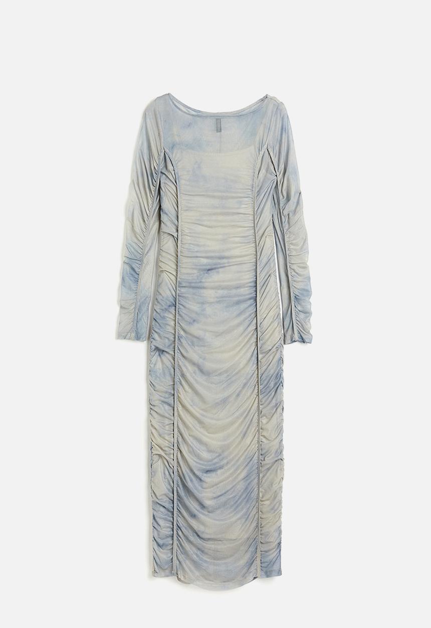 H&M - Gathered bodycon dress - light beige & tie-dye
