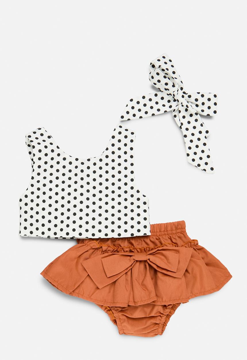 Pop Candy - Bloomer and top set - brown & white 