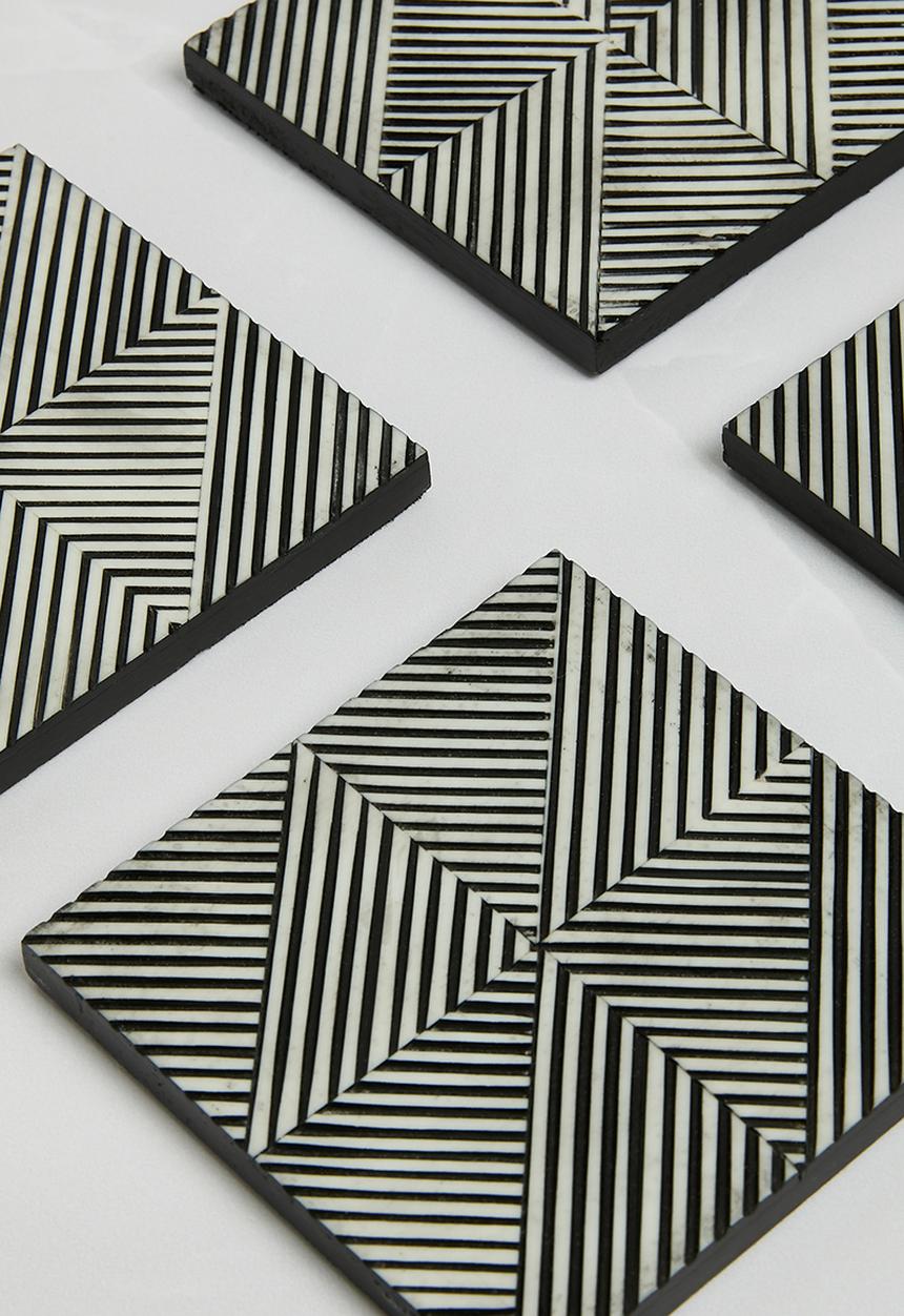 Sixth Floor - Lines Coaster set of 4 - Black & White