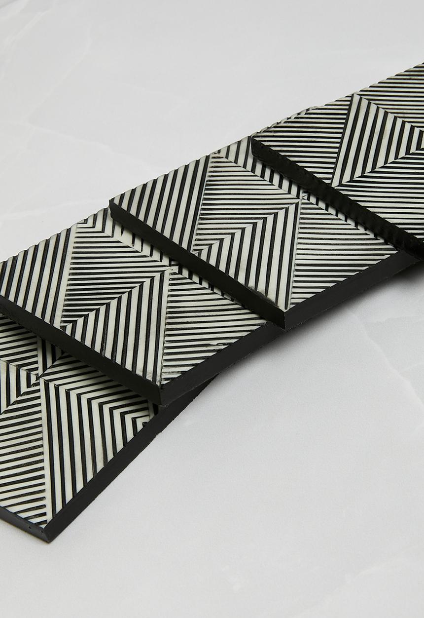 Sixth Floor - Lines Coaster set of 4 - Black & White