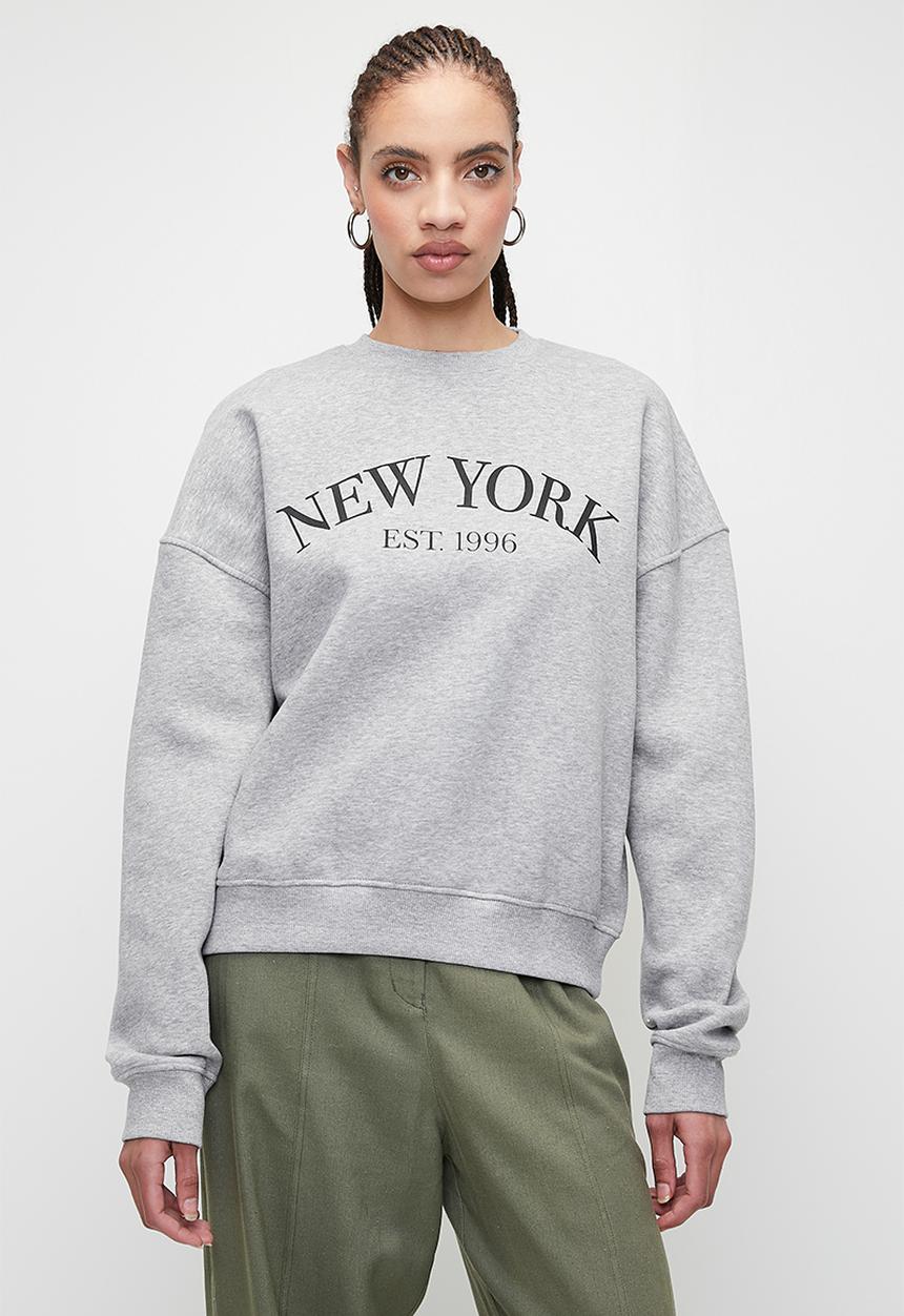Superbalist - New york printed crew - grey mel