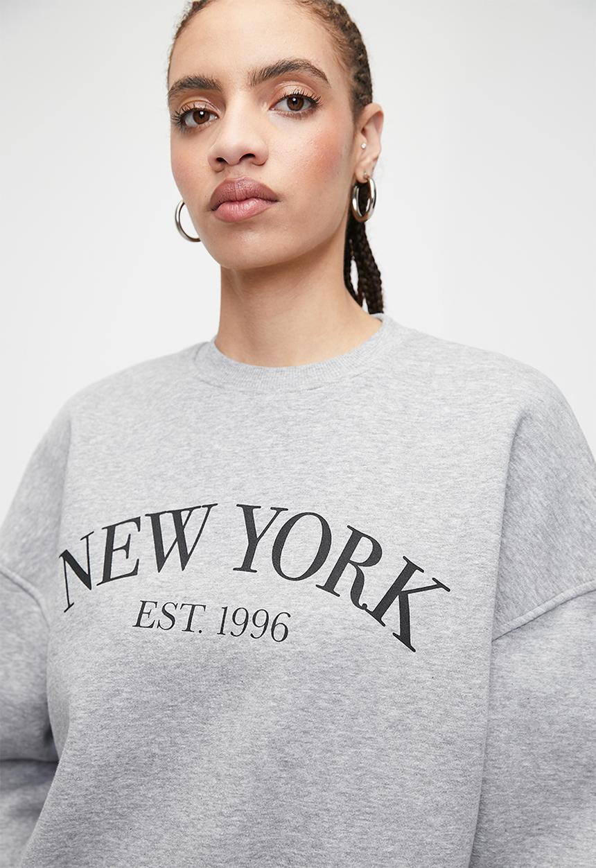 Superbalist - New york printed crew - grey mel