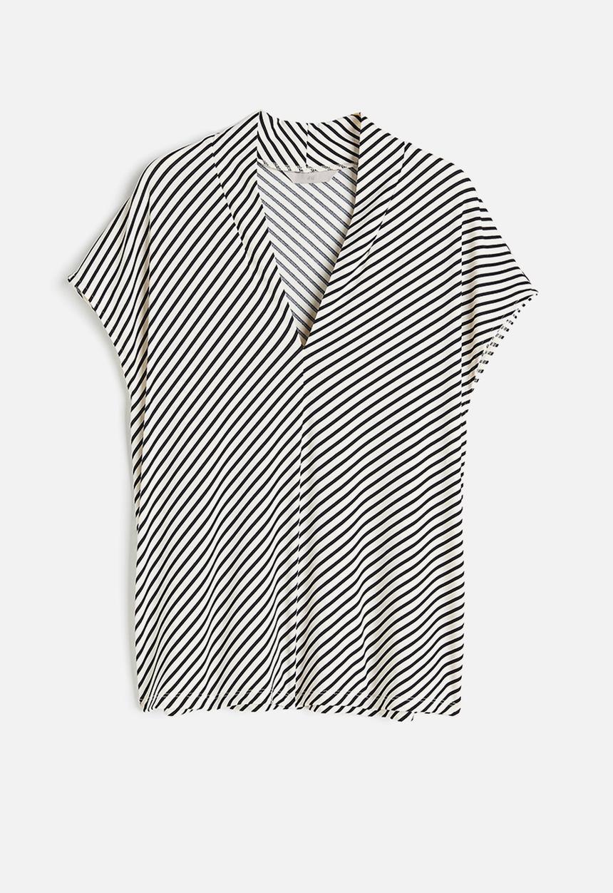 H&M - V-neck top - cream & black striped