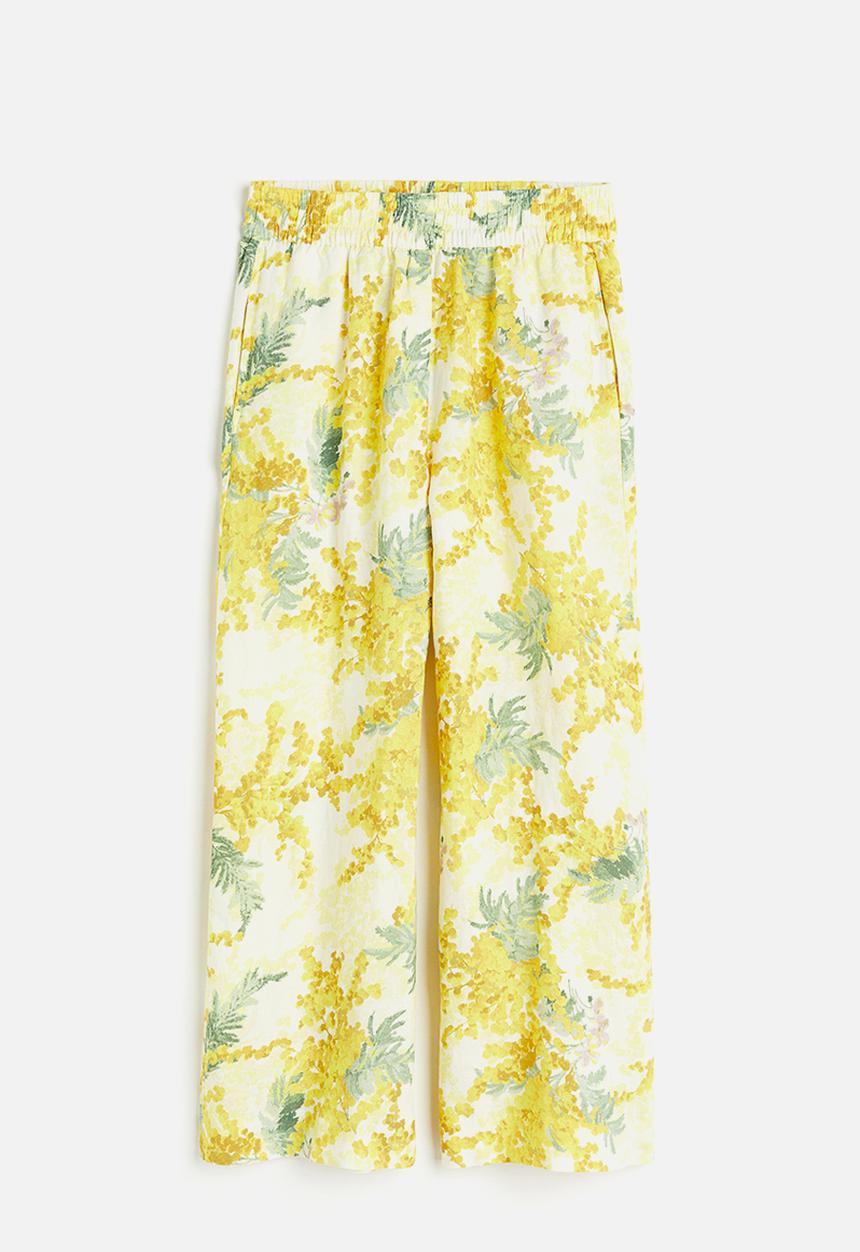 H&M - Loose-fit trousers - light yellow & patterned