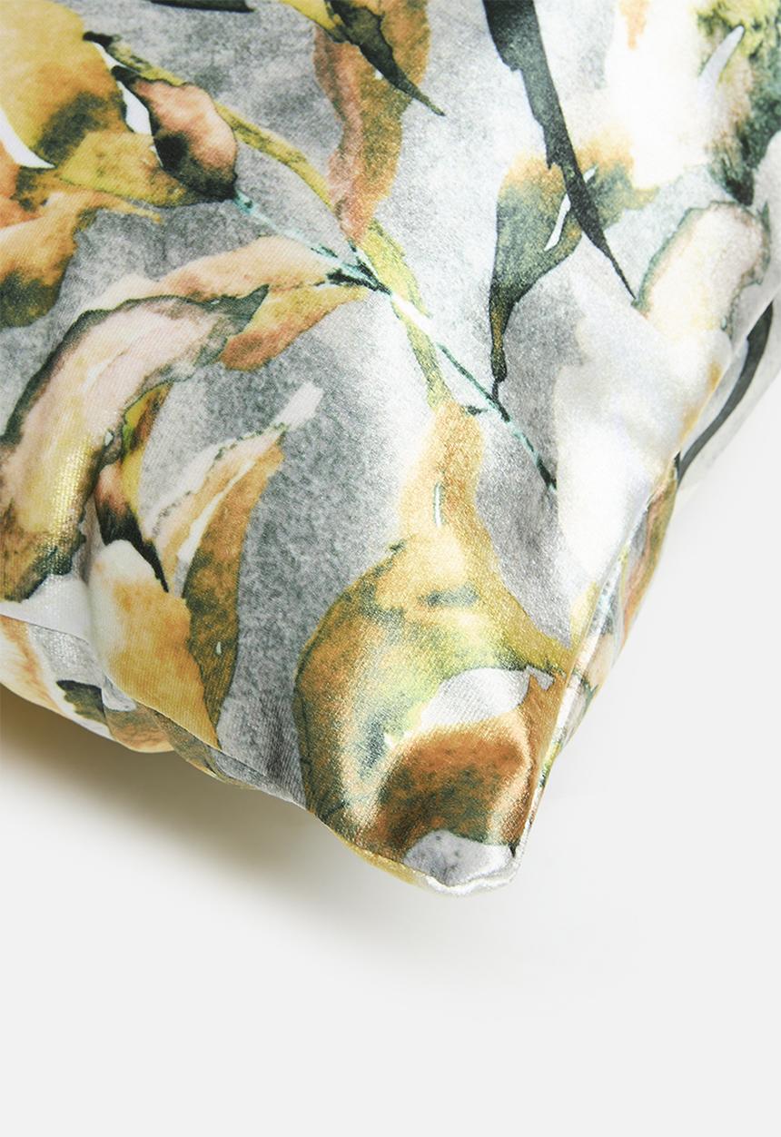Sixth Floor - Flora printed velvet cushion cover - yellow