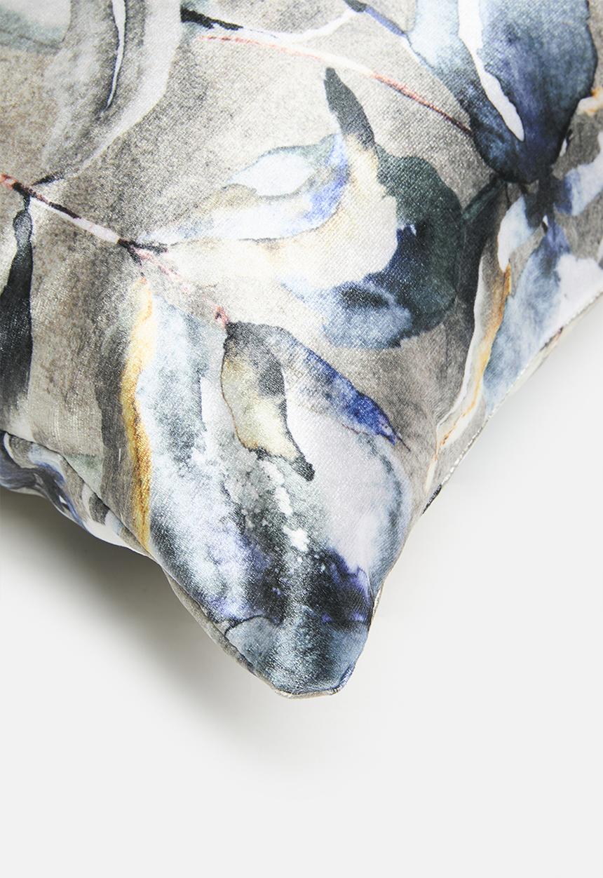 Sixth Floor - Flora printed velvet cushion cover - blue