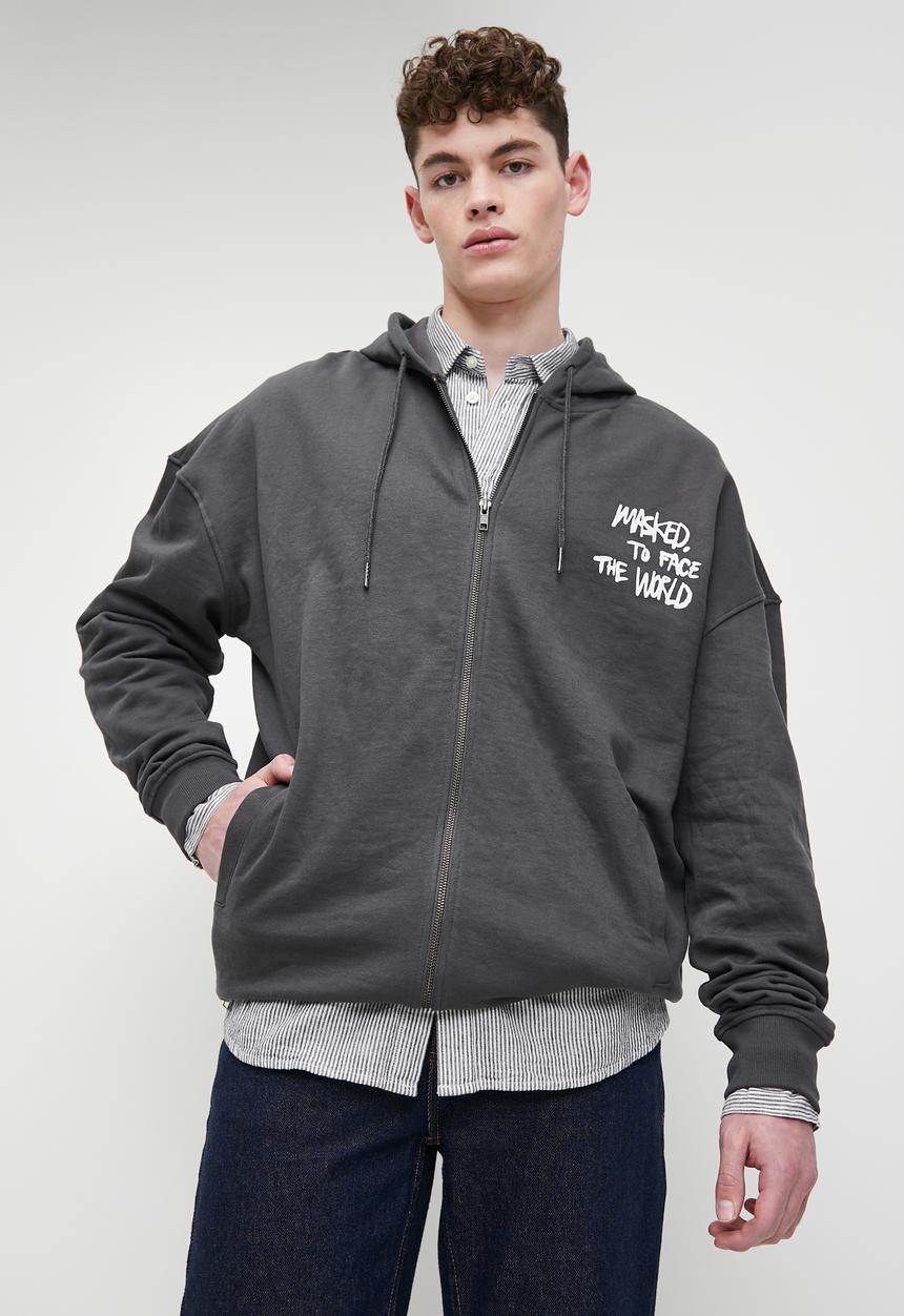 Superbalist - Relaxed Fit Print Zip Thru Hoodie - Grey