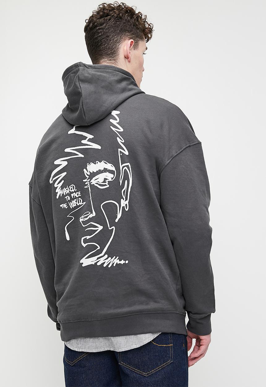 Superbalist - Relaxed Fit Print Zip Thru Hoodie - Grey