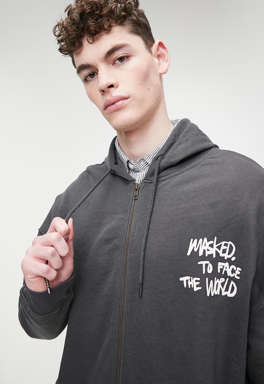 Superbalist - Relaxed Fit Print Zip Thru Hoodie - Grey