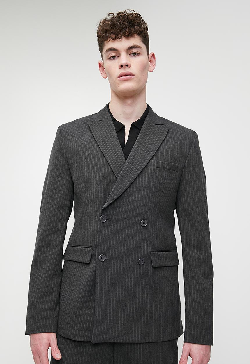 Superbalist - Double breasted Slim Fit Jacket - Grey pinstripe