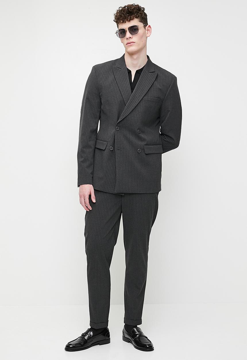 Superbalist - Double breasted Slim Fit Jacket - Grey pinstripe