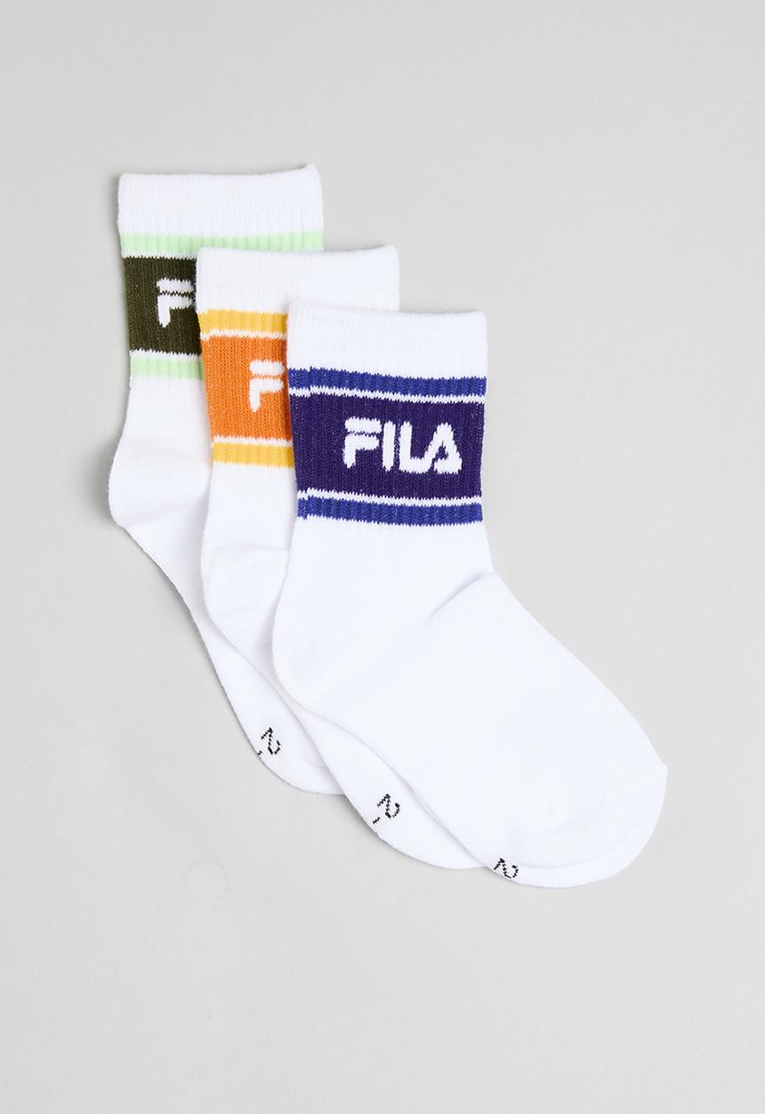 FILA - Cassidy Three Quarter Sock - White/Fila Blue/ Tangerine/ Rain Forest