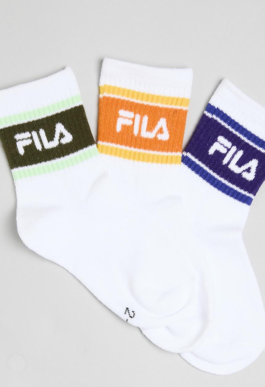FILA - Cassidy Three Quarter Sock - White/Fila Blue/ Tangerine/ Rain Forest