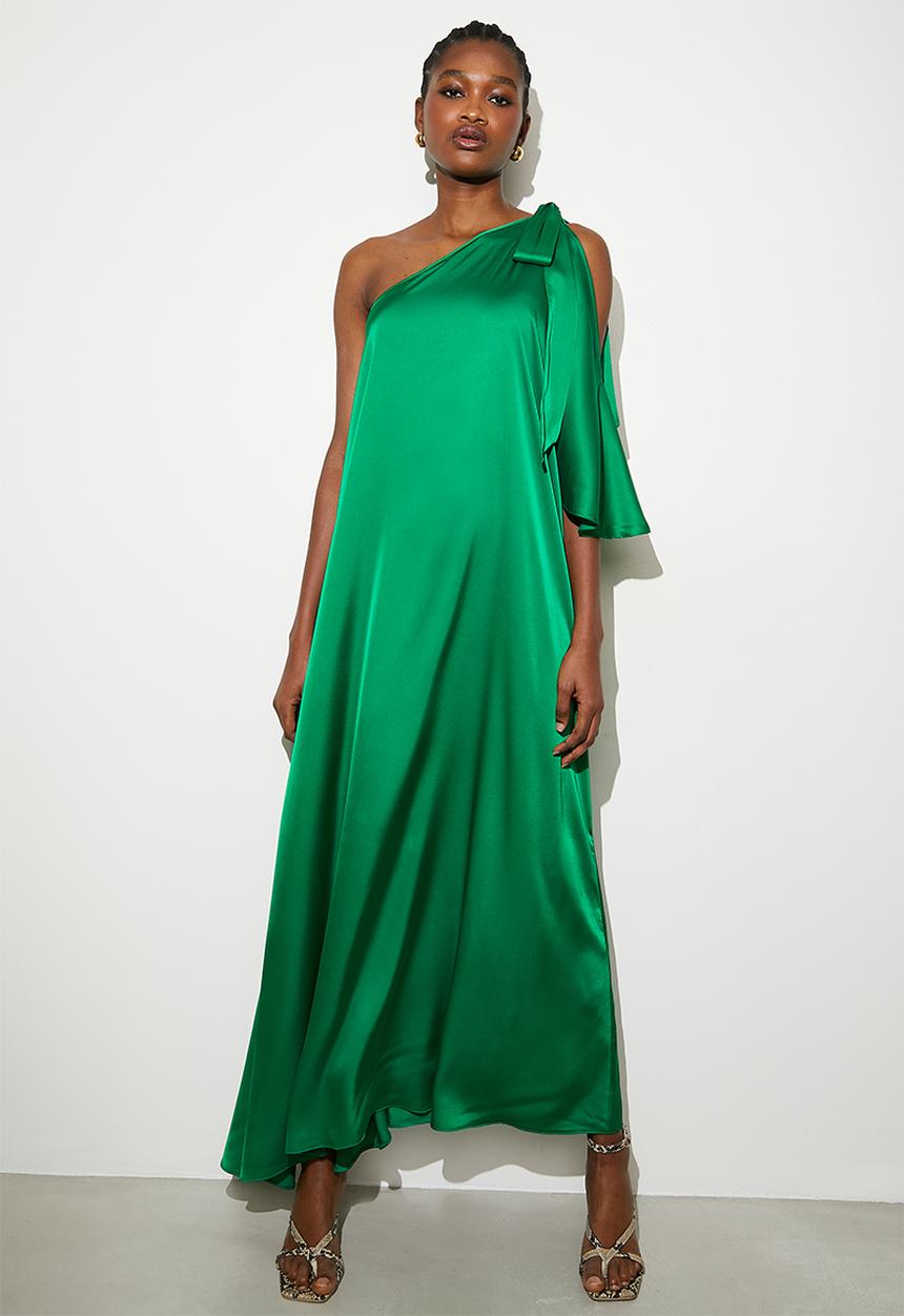 VELVET - Cold shoulder detail asym kaftan dress - green