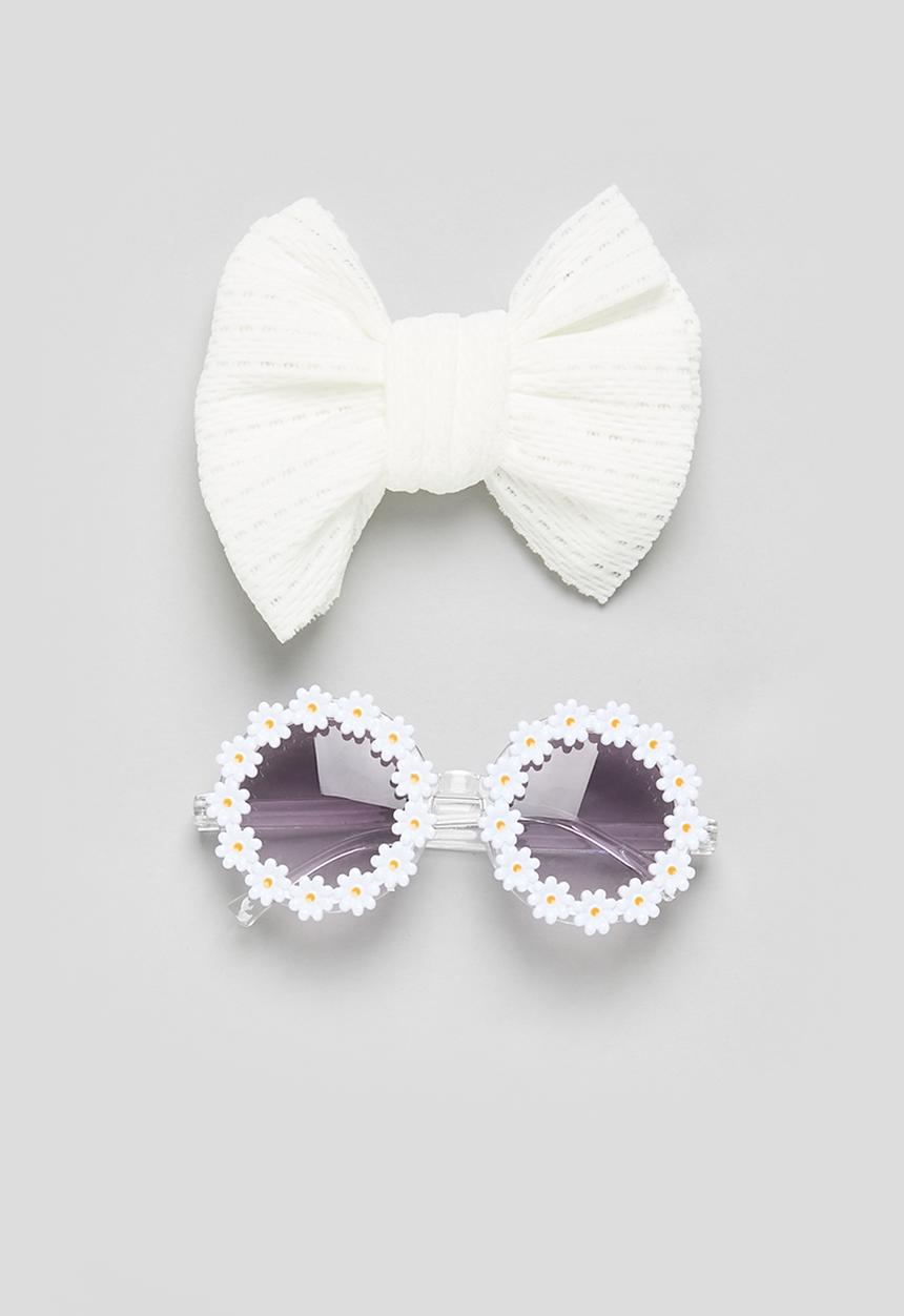 Pop Candy - Hair bow and sunglass set - white